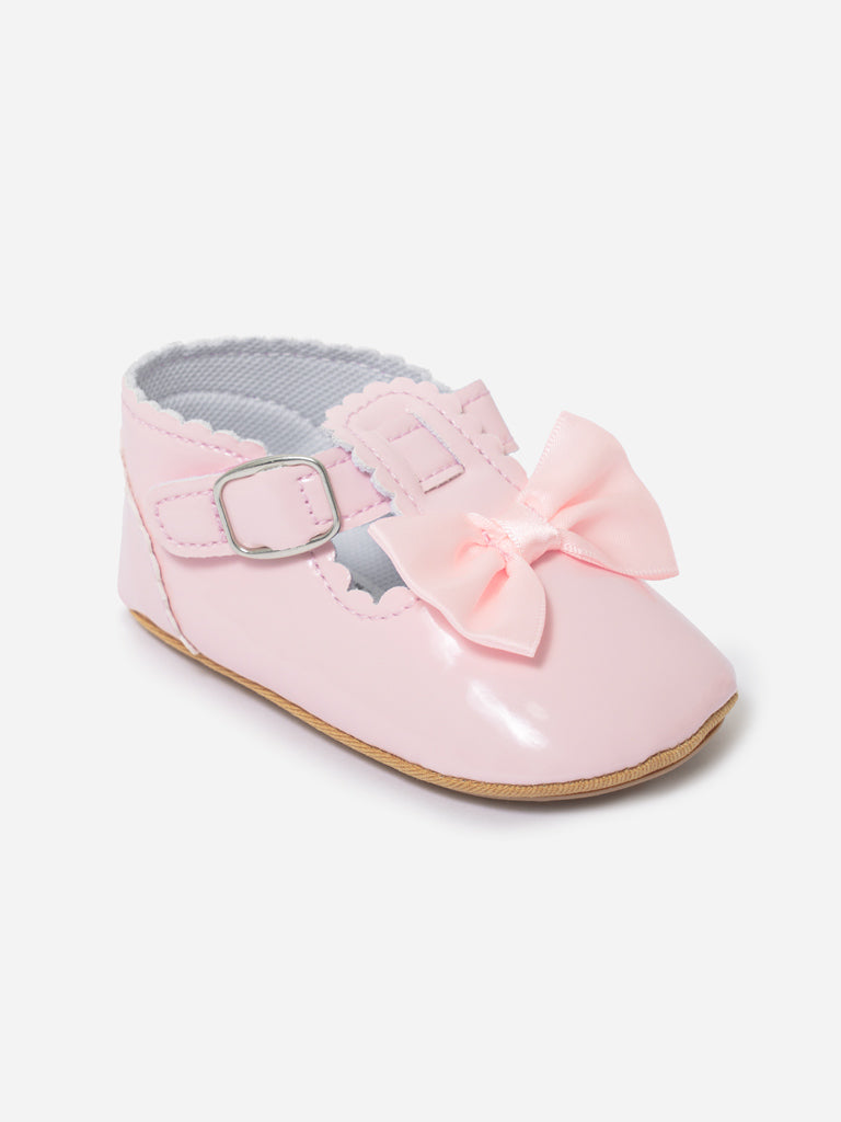 Baby Girl Quilted T-Bar Soft Sole Pre-Walker Shoes - Baby Pink