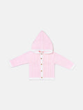 Unisex Hooded Knitted Cardigan with Single-Row Buttons - Baby Pink