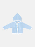 Unisex Hooded Knitted Cardigan with Single-Row Buttons - Baby Blue