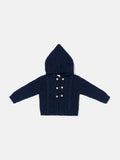 Unisex Hooded Knitted Cardigan with Double-Button Style - Navy Blue