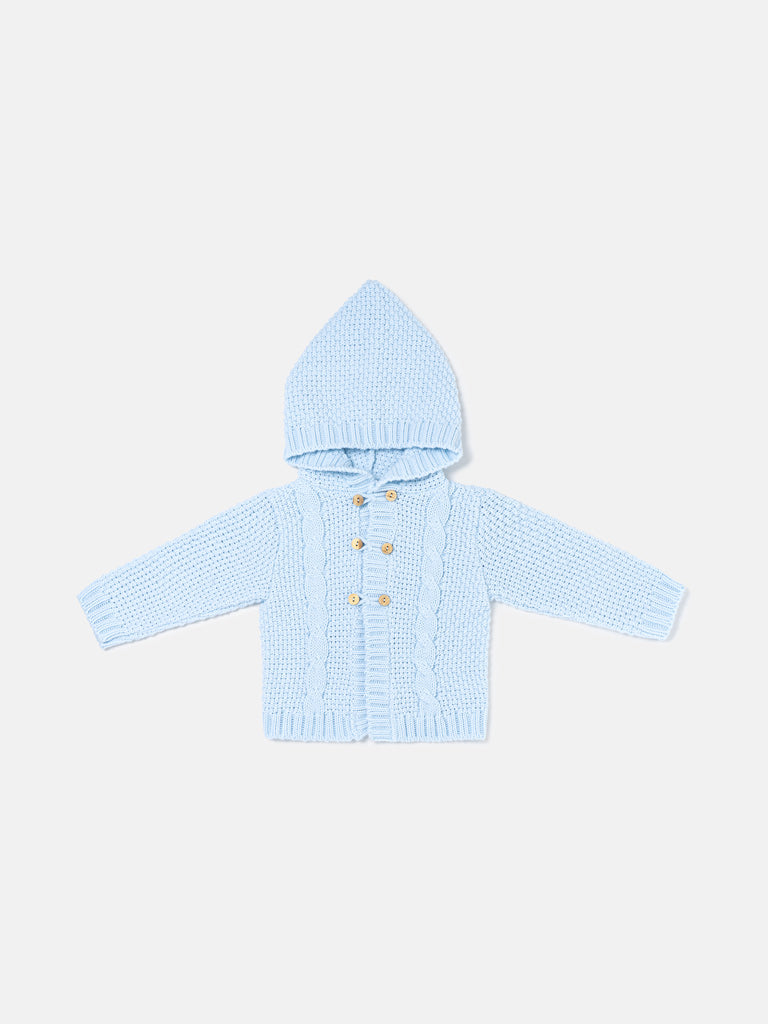 Unisex Hooded Knitted Cardigan with Double-Button Style - Baby Blue