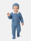 Baby Boy Gabriel Collection All-In-One Knitted 3-Piece Set with Pom-Poms - Blue