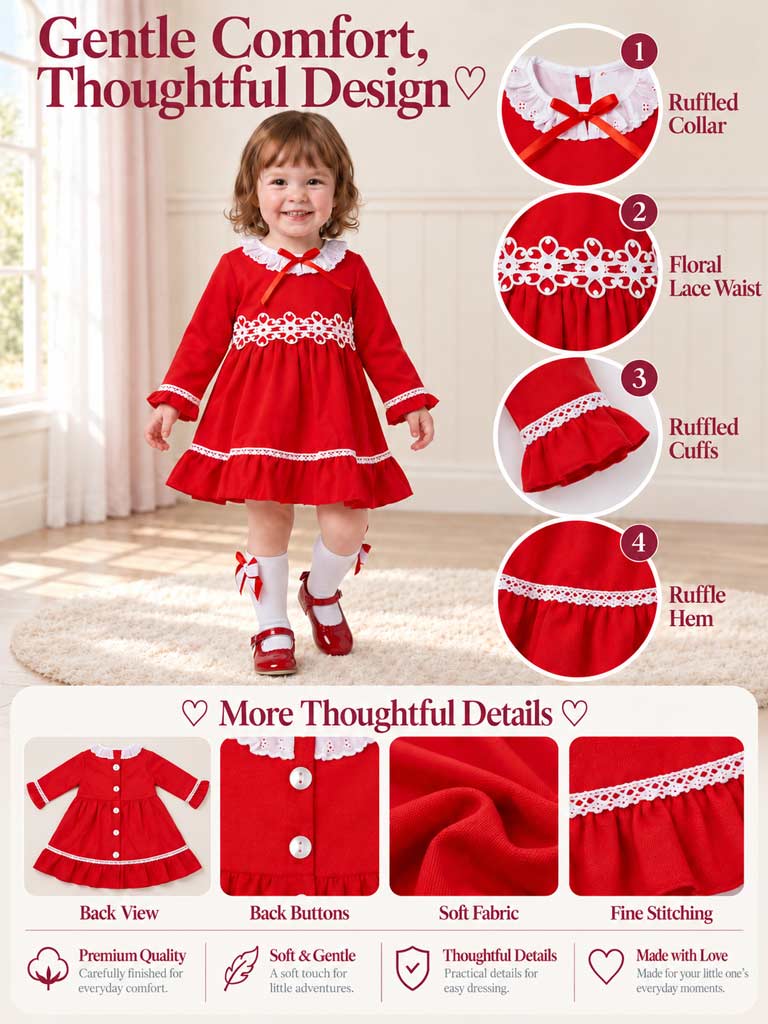 Baby Girl Regina Collection Frilly Dress - Red
