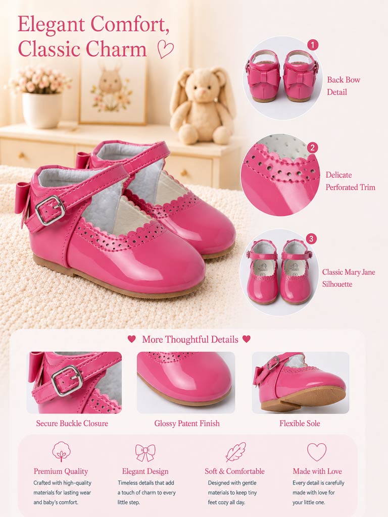 Baby Girl M&B Shoes with Back Bow - Fuchsia