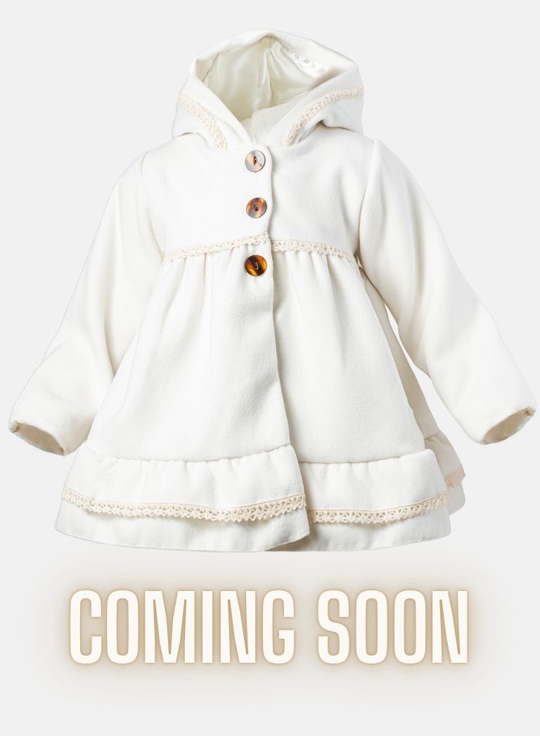 Baby Girl Elegant Spanish Coat with Lace Trim - Ivory