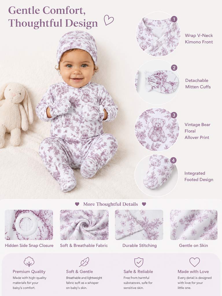 Velour Baby Grow Teddy Collection 3-Piece Set - Cherry Red