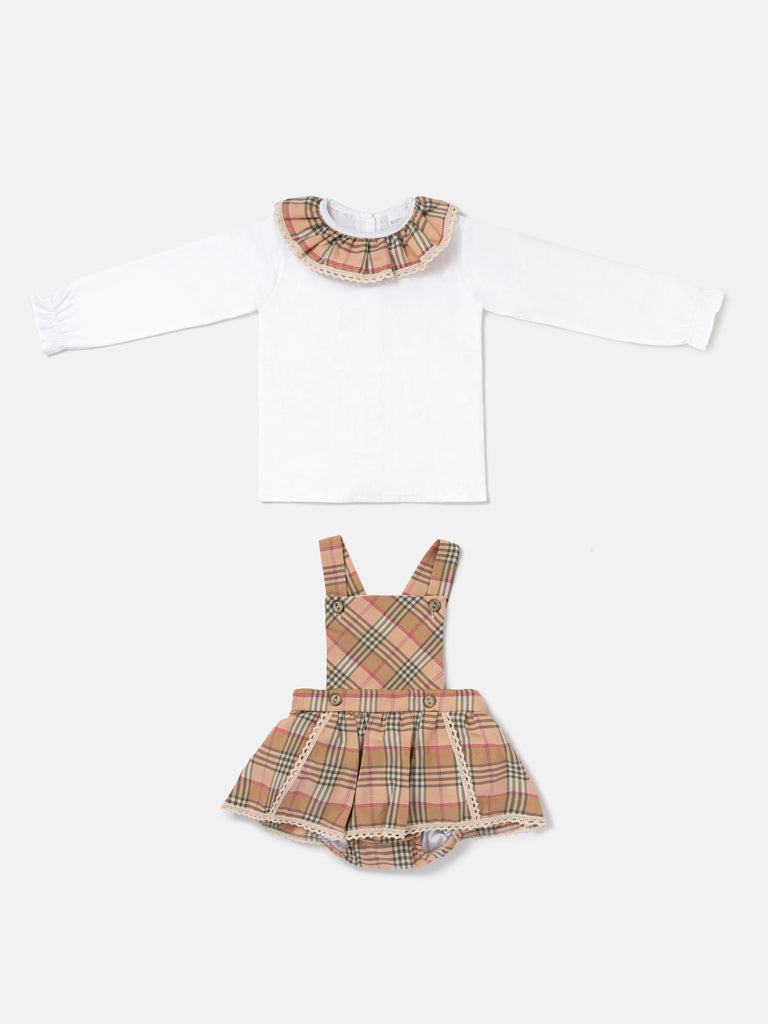 Baby Girl Consuelo Collection 2-Piece Tartan Romper Set - Beige