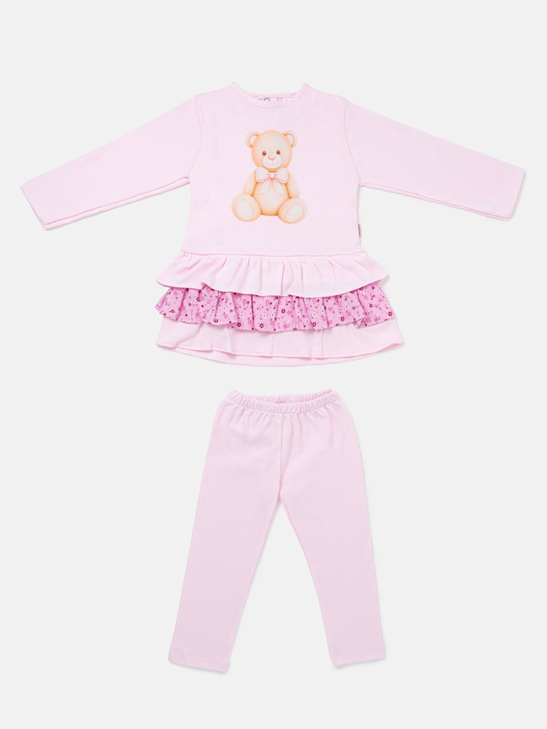 Baby Girl Top & Leggings Set - Teddy Bear Collection - Baby Pink