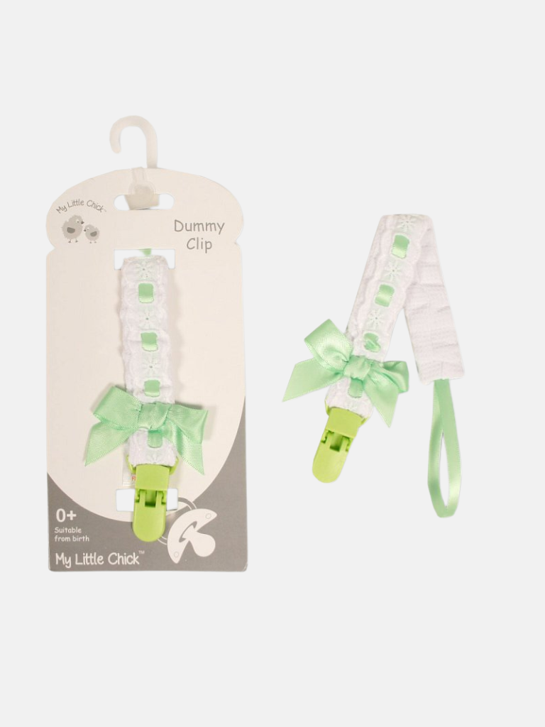 Baby Spanish Dummy Clip Lace Elastic Band & Bow-Mint Green