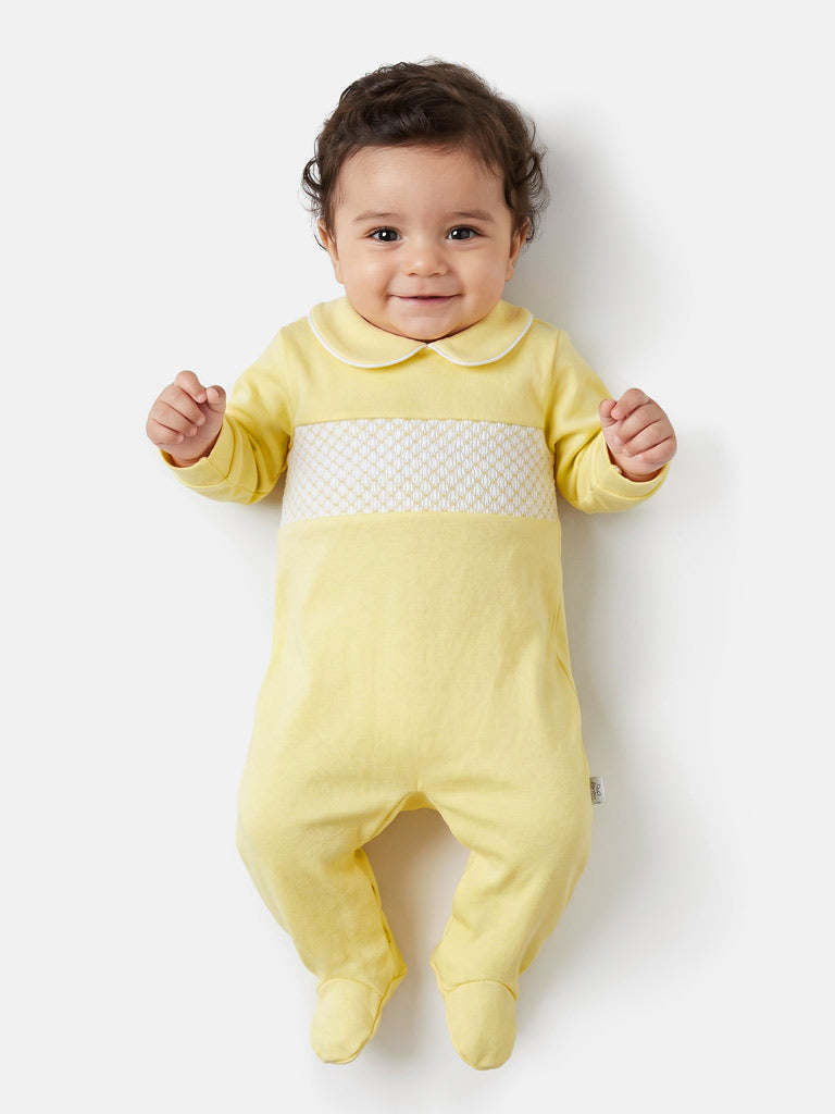 Cotton Baby Grow with Smocked Detail - Lemon Yellow