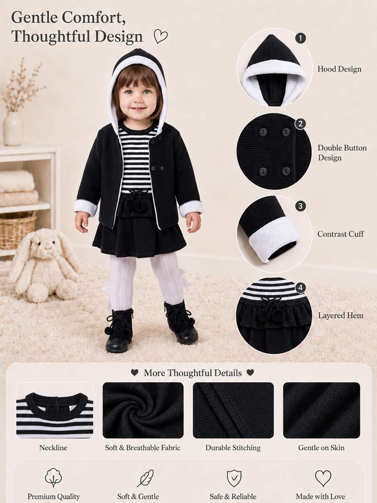 Baby Girl Carlota Collection Knitted Coat & Dress Spanish Set - Black