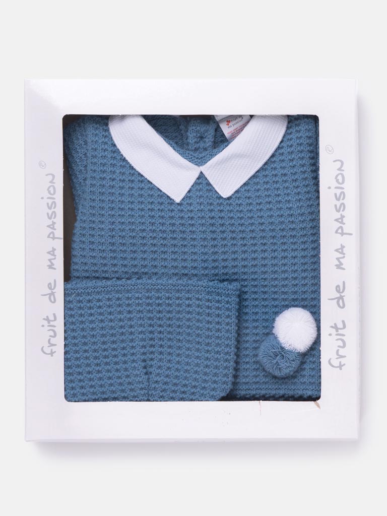 Baby Boy 3-Piece Waffle Knit Gift Box Set - Blue