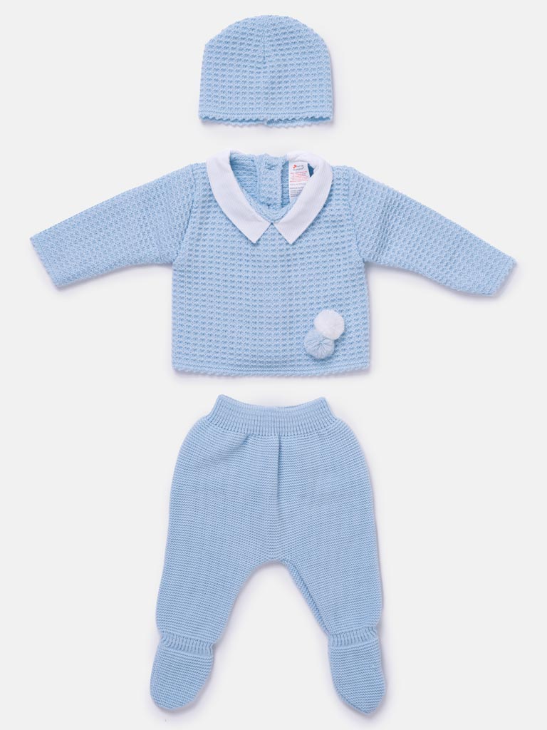 Baby Boy 3-Piece Waffle Knit Gift Box Set- Baby Blue