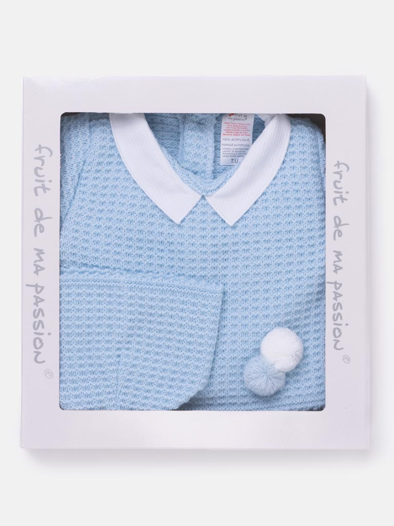 Baby Boy 3-Piece Waffle Knit Gift Box Set- Baby Blue