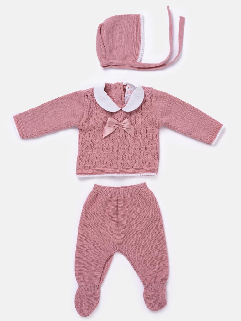 Baby Girl Cable Knit 3-piece Gift Box Set - Dusty Pink