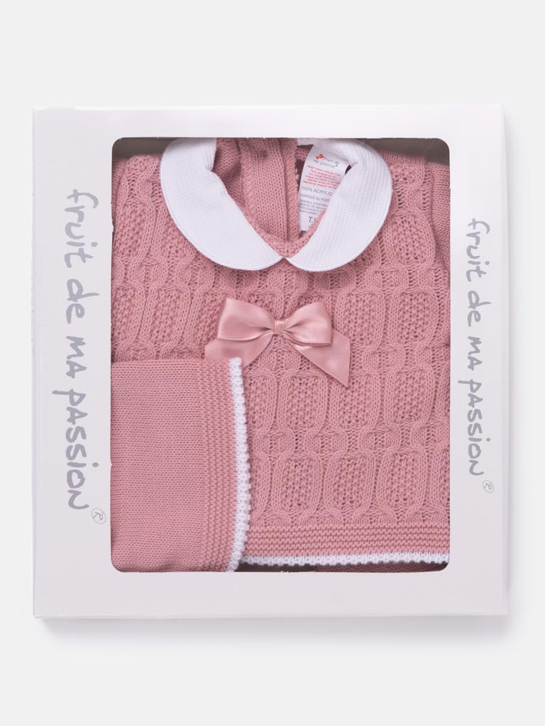 Baby Girl Cable Knit 3-piece Gift Box Set - Dusty Pink