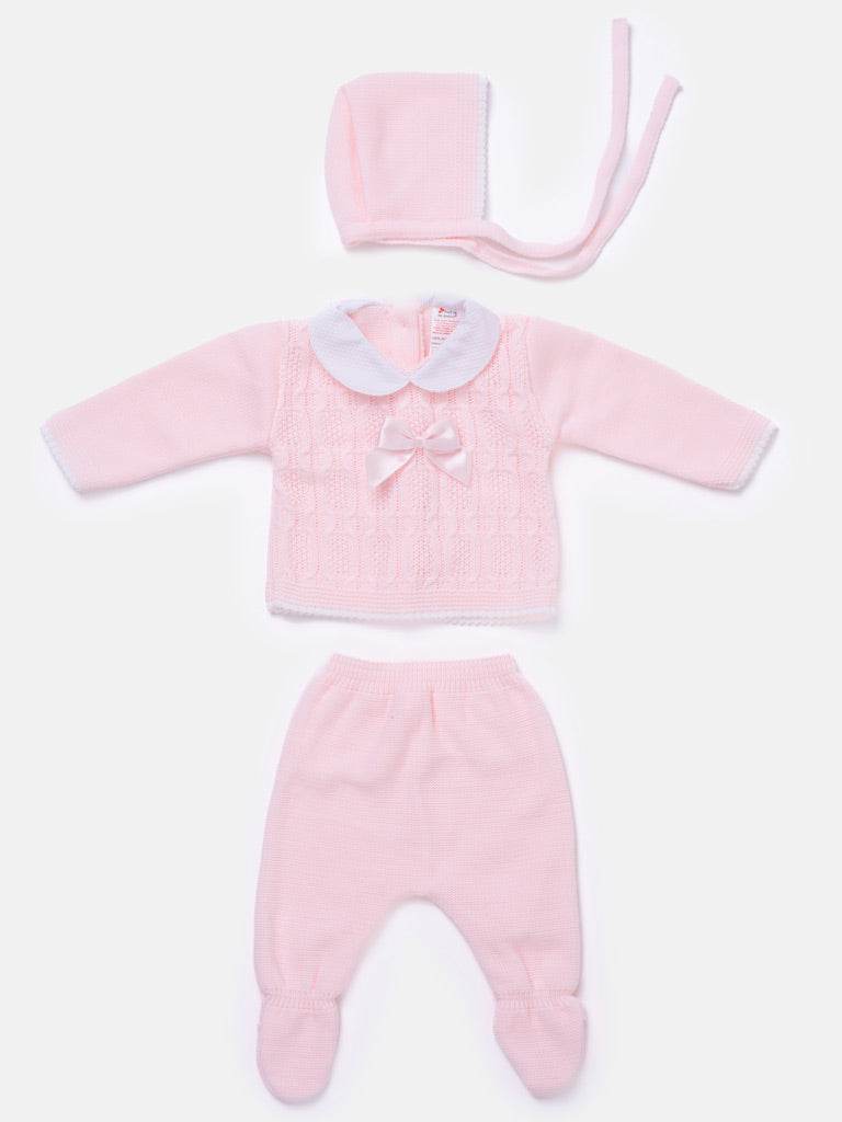 Baby Girl Cable Knit 3-piece Gift Box Set - Baby Pink