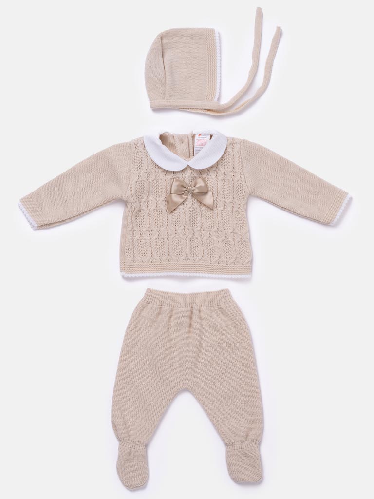 Baby Girl Cable Knit 3-piece Gift Box Set - Beige