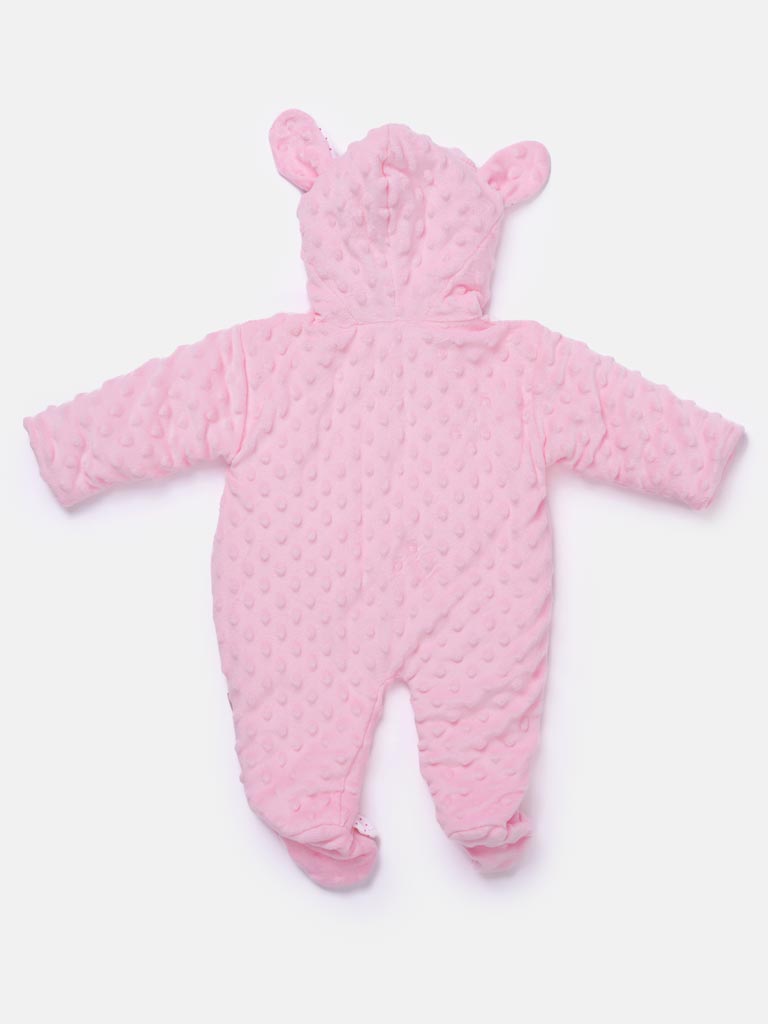 Baby Girl Bunny-Bubble Hood Pramsuit with Booties - Baby Pink