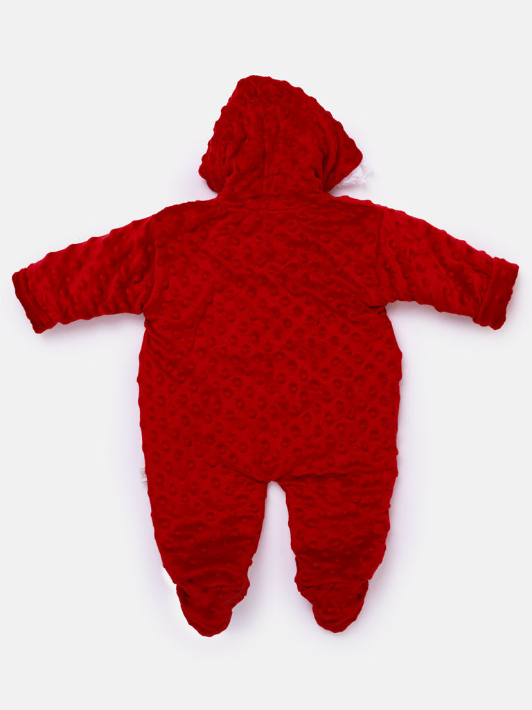 Baby Girl Bubble Hooded Pramsuit with Booties - Red