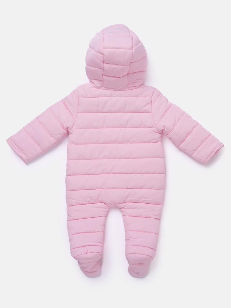 Baby Girl Ruffle Trim Hood Snowsuit Amore - Baby Pink