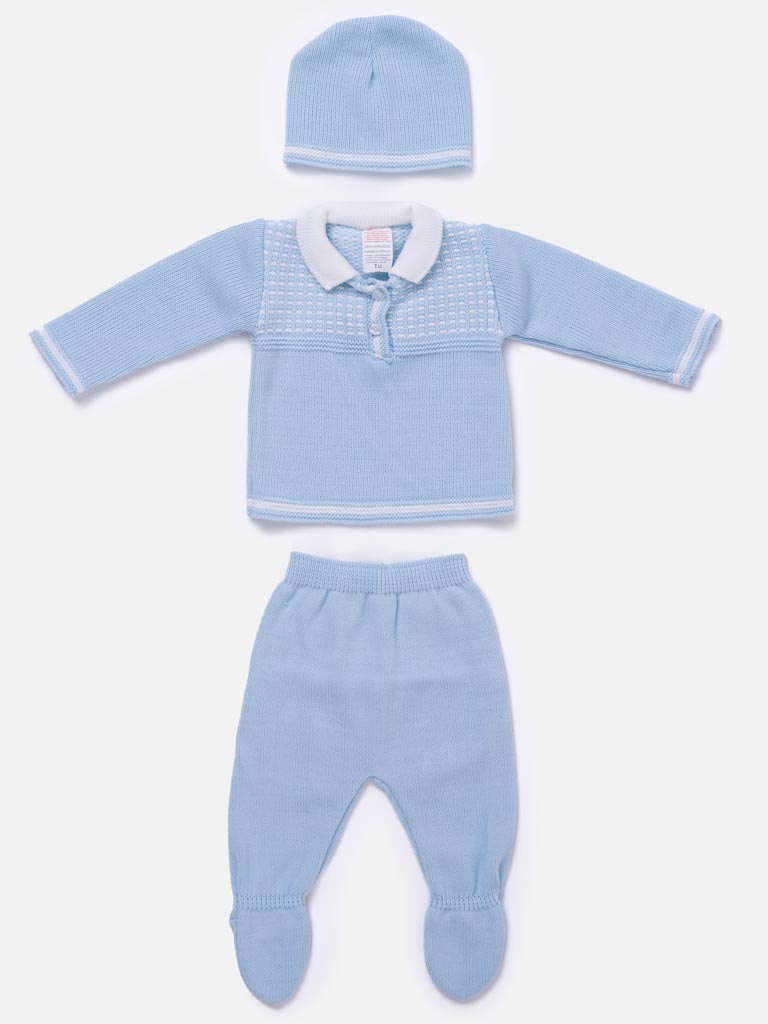 Baby Boy Elegant 3-piece Knit Gift Box Set - Baby Blue