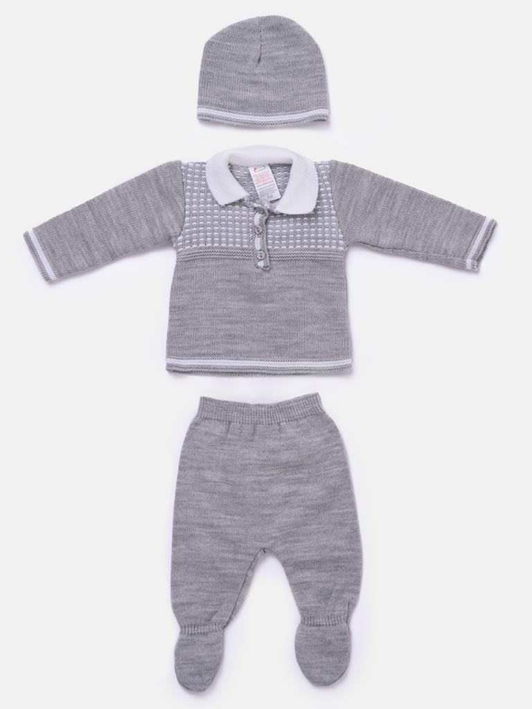 Baby Boy Elegant 3-piece Knit Gift Box Set - Grey