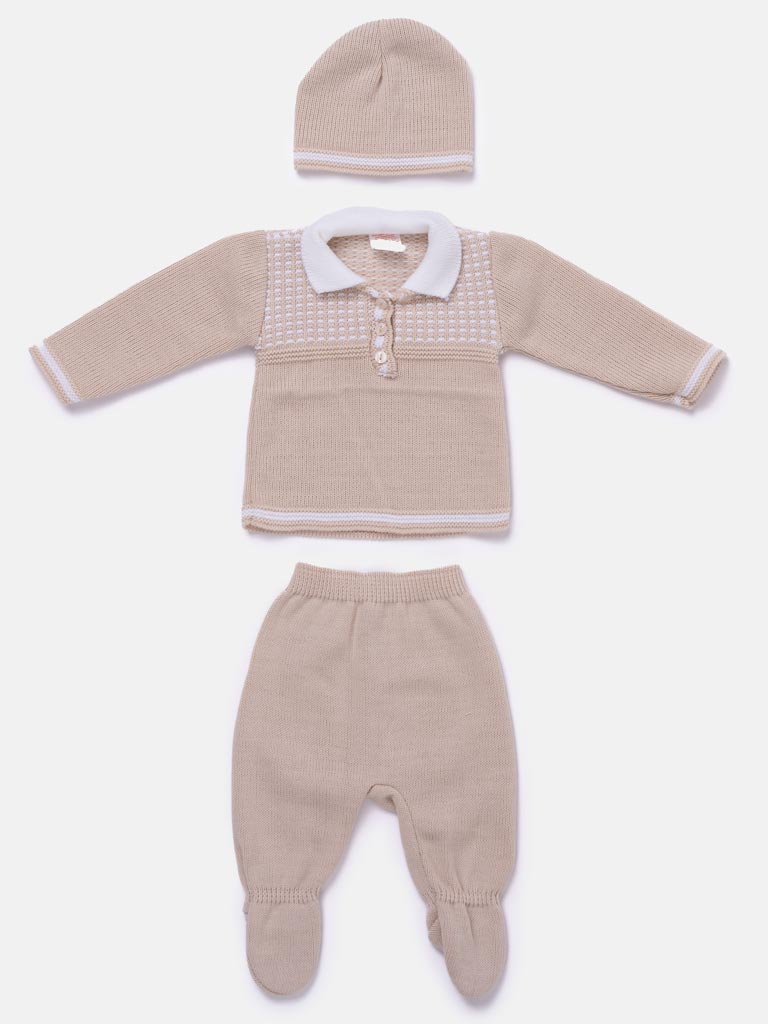 Baby Boy Elegant 3-piece Knit Gift Box Set - Beige