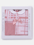 Baby Girl 3-piece Check Knit Gift Box Set - Dusty Pink