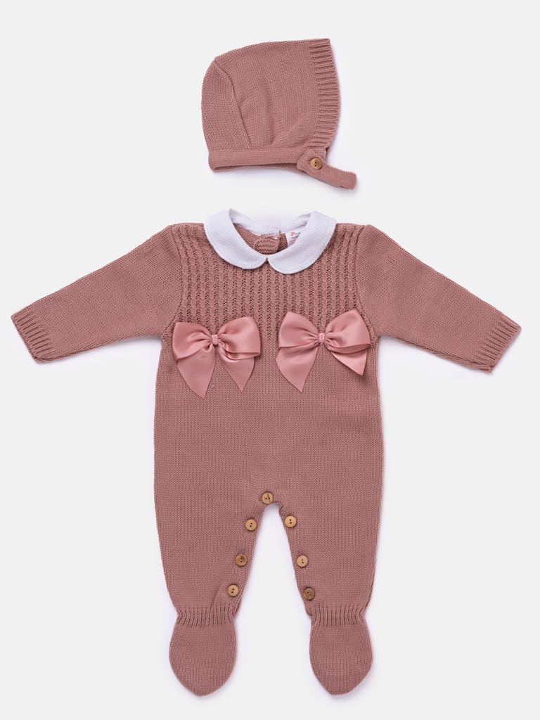 Baby Girl Grow 2-piece with Bow Gift Box Set - Dusty Pink