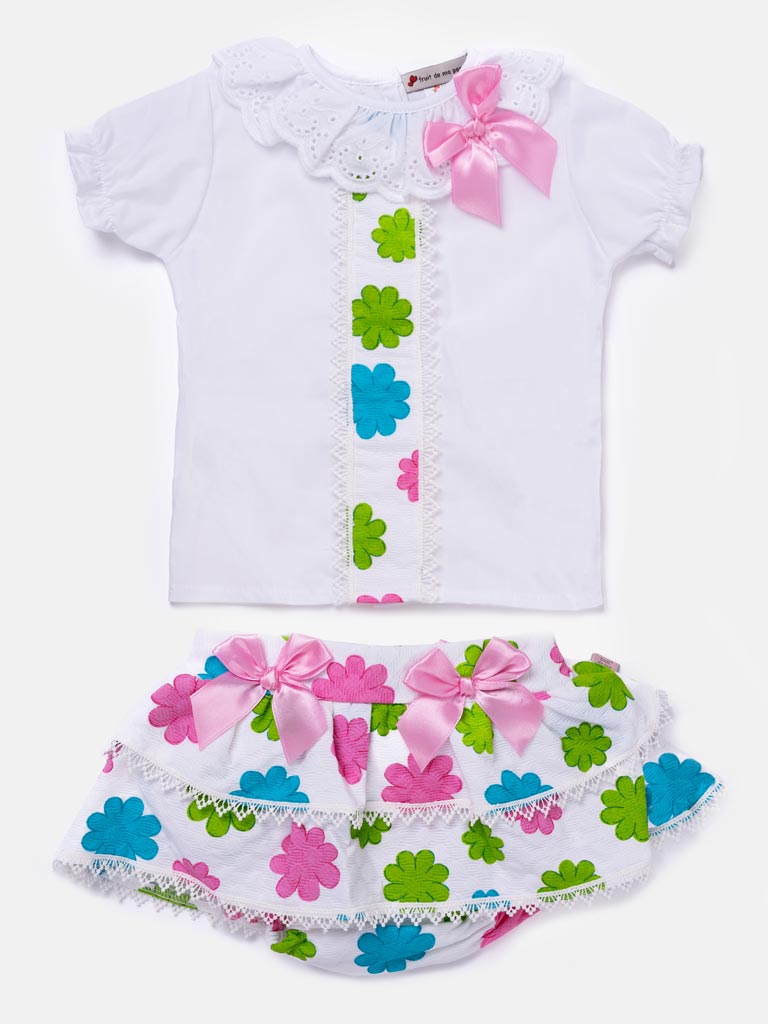 Baby Girl Floral Romper with Bows - Pink