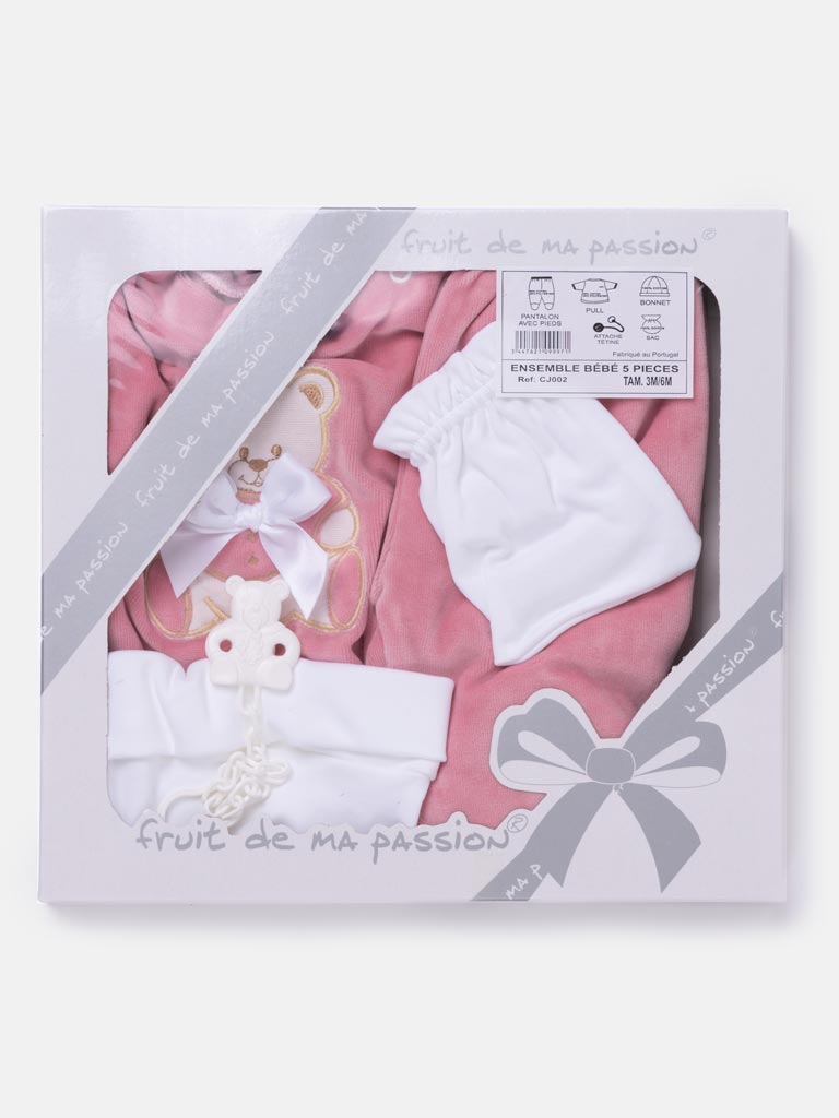 Baby Girl 5-piece Teddy Gift Box Set - Dusty Pink