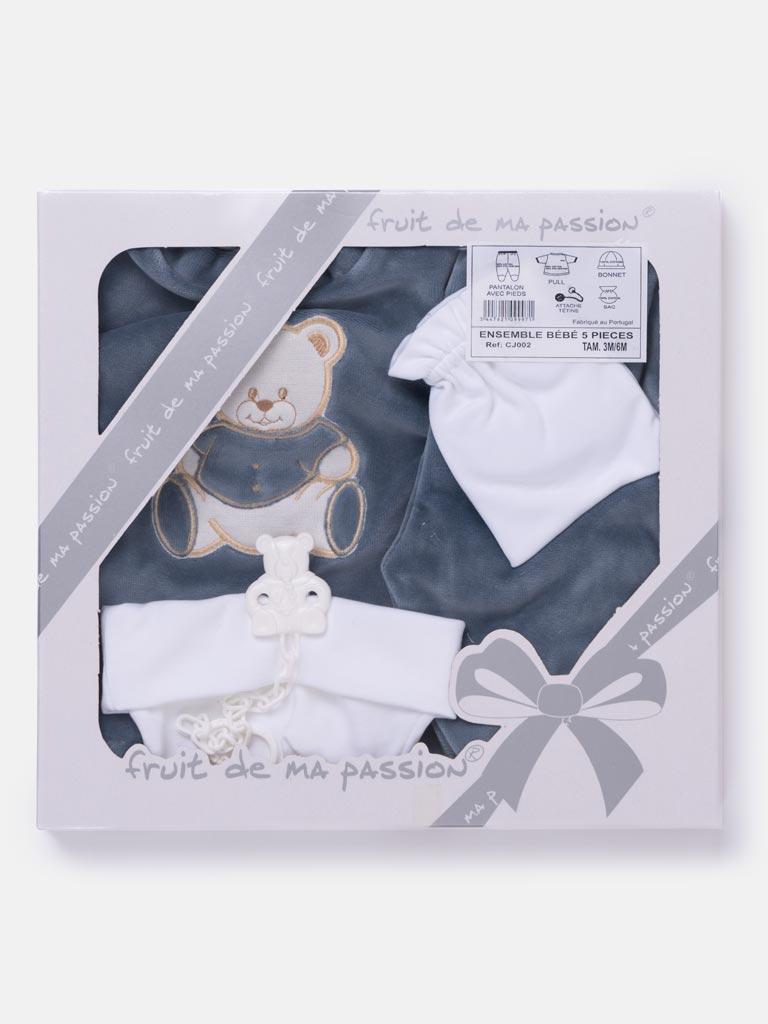 Baby Unisex 5-piece Teddy Gift Box Set - Grey Dolphin