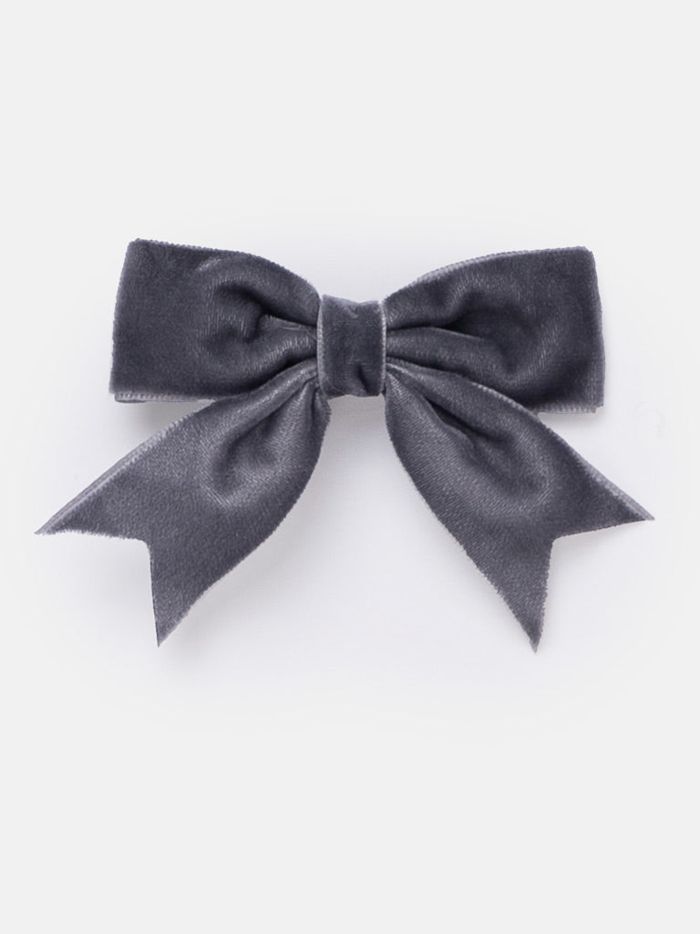 Baby Girl Velvet Bow Hairclip - Grey Dolphin