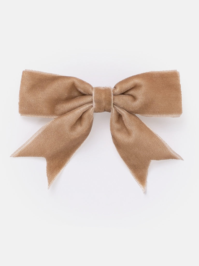 Baby Girl Velvet Bow Hairclip - Beige