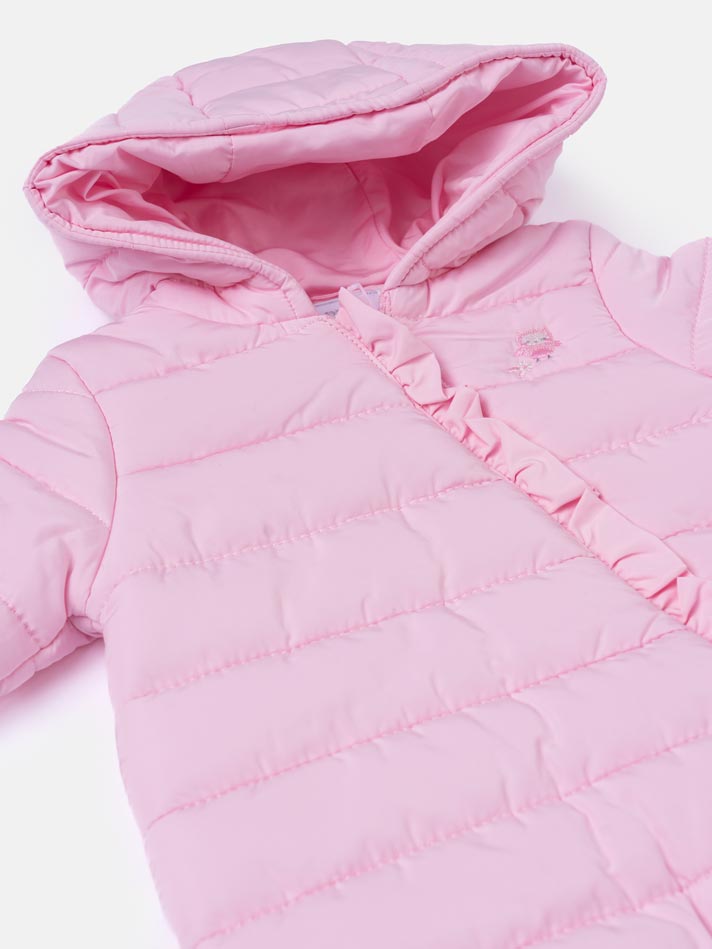 Baby Girl Ruffle Trim Hood Snowsuit Amore - Baby Pink