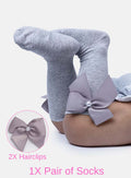 Matching Pearl Socks and Hairclips Bundle - Grey