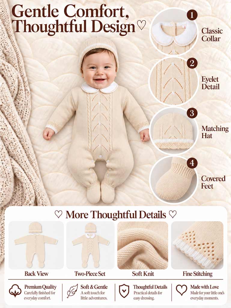 Unisex NOA COLLECTION Knitted All-in-One with Hat - Beige