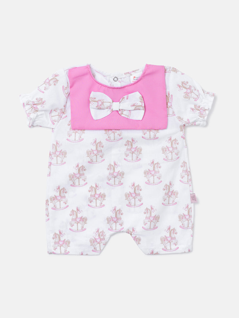 Baby Summer Pyjama with Attached Bib - Rocking Horse Collection - Baby Pink