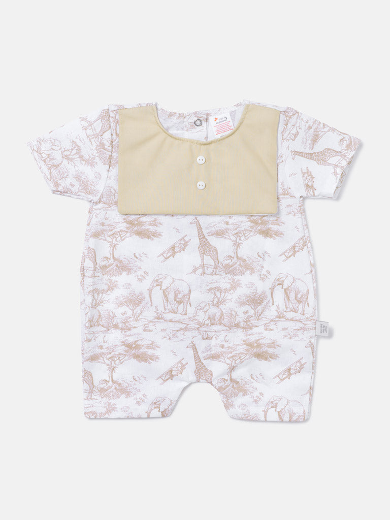 Baby Summer Pyjama with Attached Bib - Safari Collection - Beige