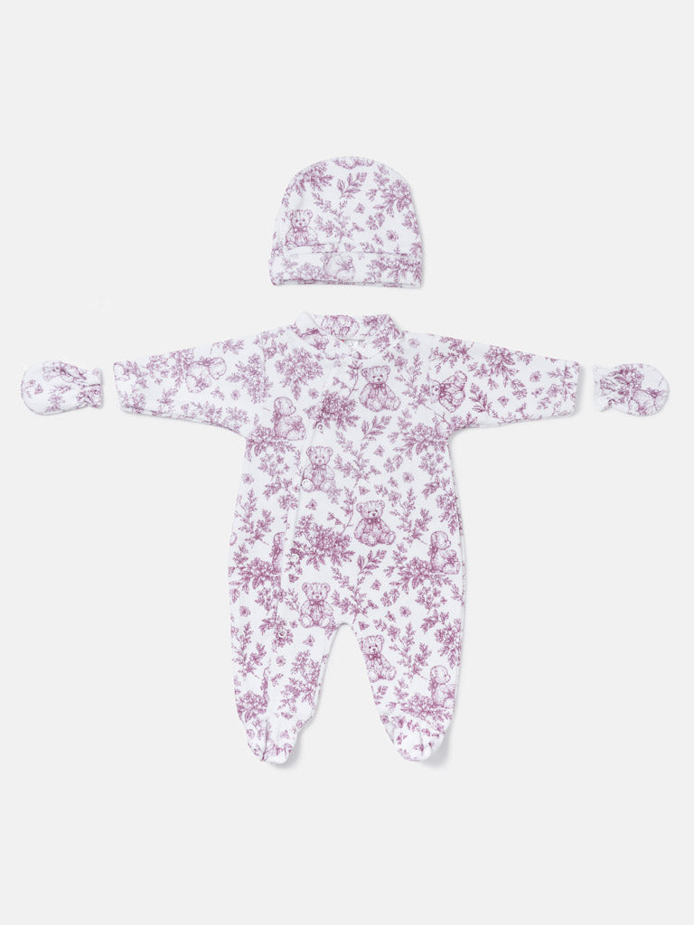Velour Baby Grow Teddy Collection 3-Piece Set - Cherry Red