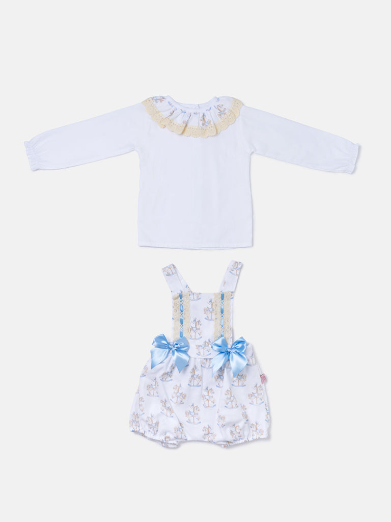 Baby Girl 2-piece Romper Set with Long Sleeves - Rocking Horse Collection - Baby Blue