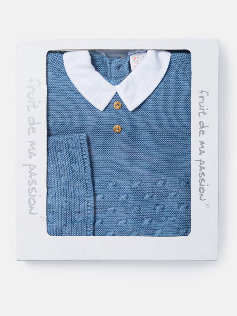 Baby Boy 3-Piece Knitted Shirt Collar Gift Box Set - Blue