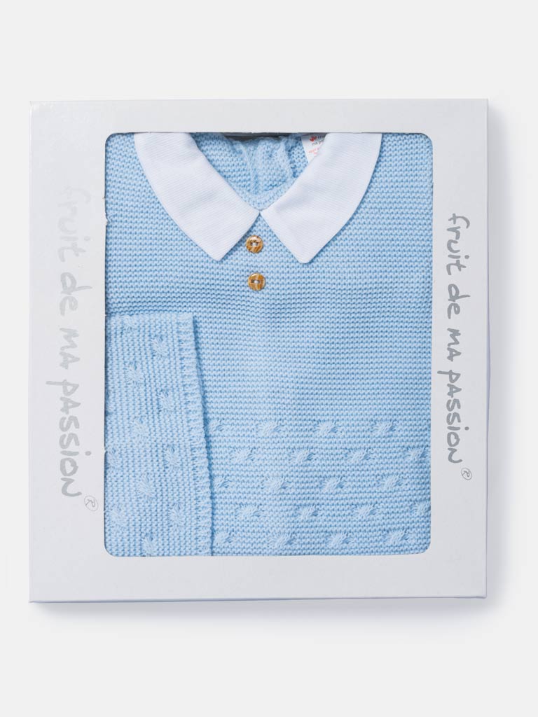 Baby Boy 3-Piece Knitted Shirt Collar Gift Box Set - Baby Blue