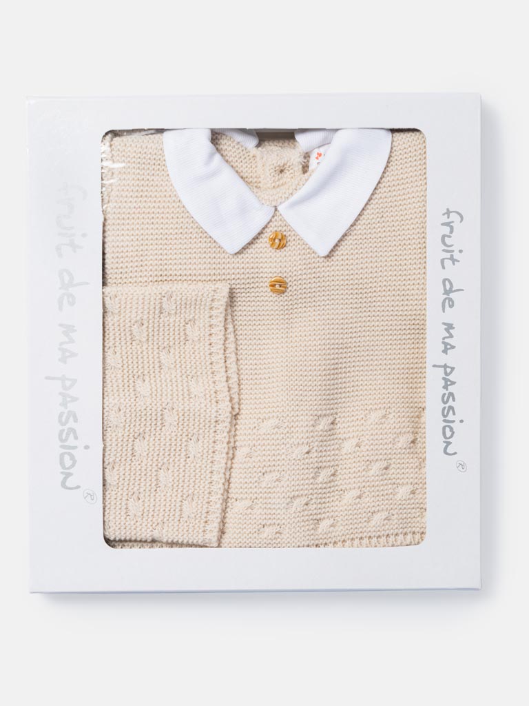 Baby Boy 3-Piece Knitted Shirt Collar Gift Box Set - Beige