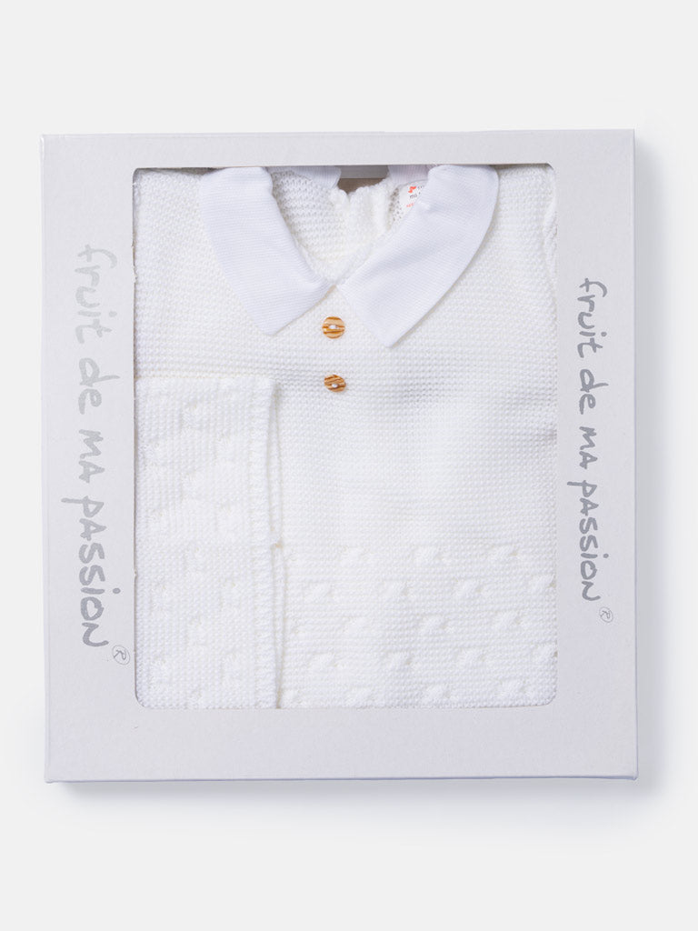 Baby Boy 3-Piece Knitted Shirt Collar Gift Box Set - Ivory