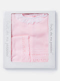 Baby Girl 3-Piece Knitted Lace Frill Collar Gift Box Set - Baby Pink