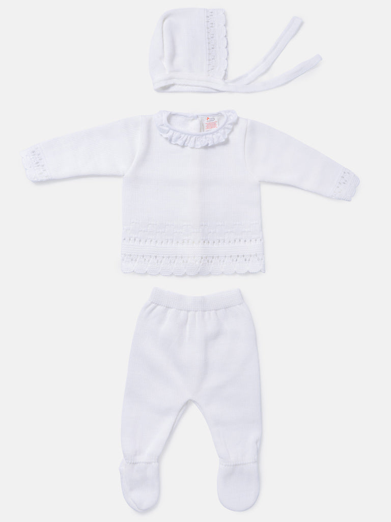Baby Girl 3-Piece Knitted Lace Frill Collar Gift Box Set - White