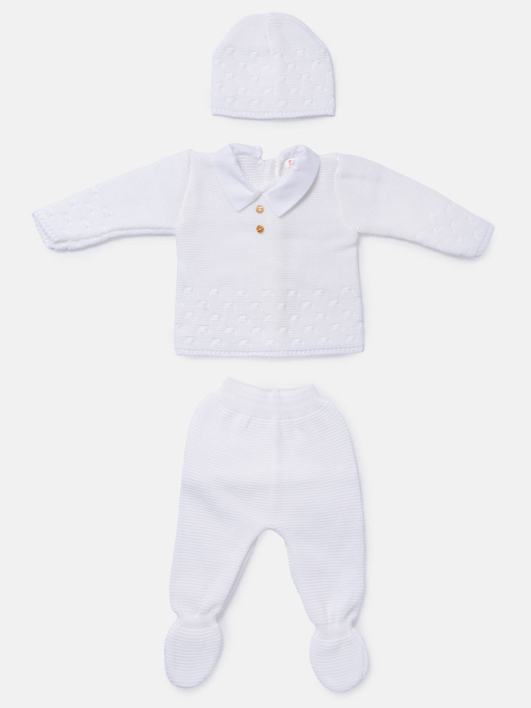 Baby Boy 3-Piece Knitted Shirt Collar Gift Box Set - Ivory