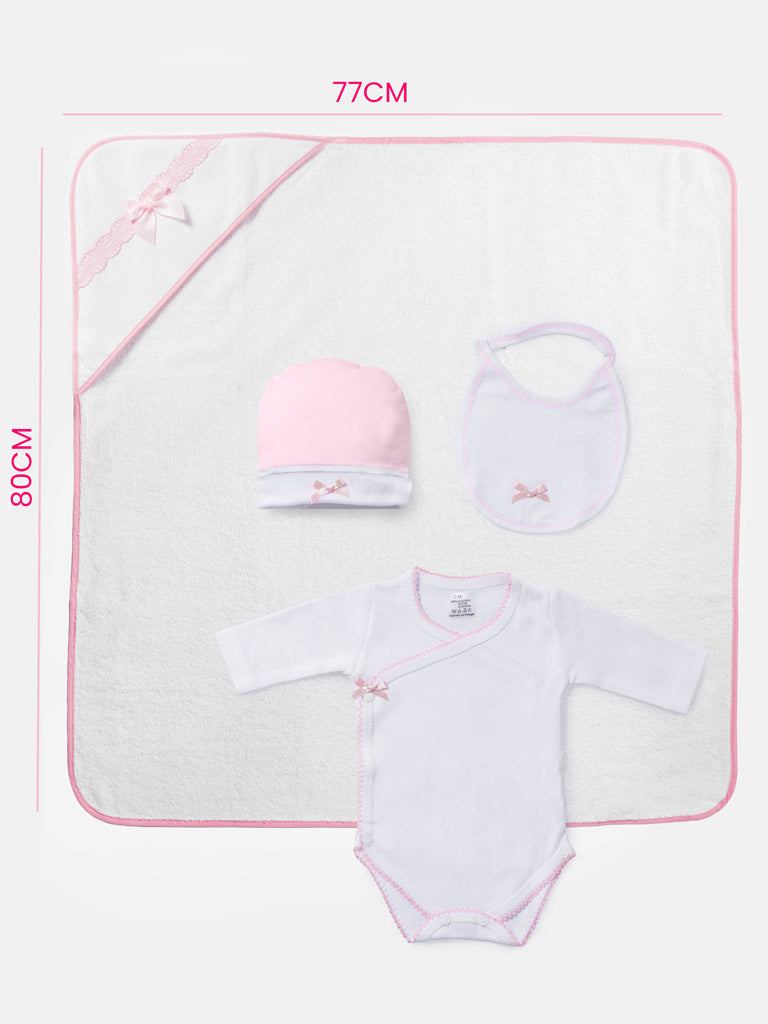 Newborn Essentials 4-Piece Gift Box Set with Wavy Lace - Pink